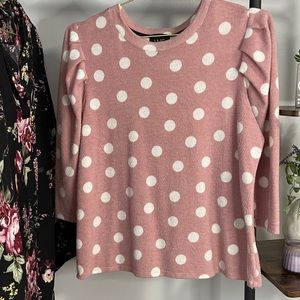 Pretty Pink and White Polka Dot Ladies Blouse. Size L.